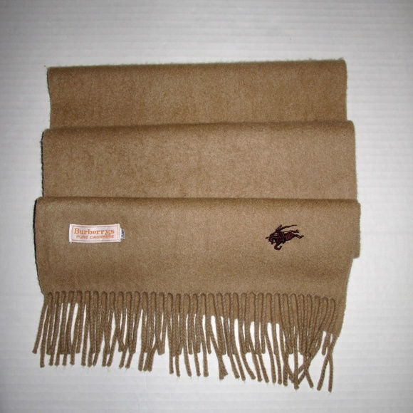 BURBERRYS London Solid Tan Camel Pure Cashmere Scarf with Horse Embroidery E03 - Picture 4 of 5